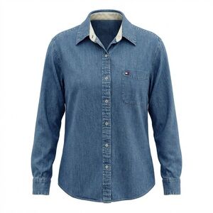 Tommy Hilfiger Blue Denim Shirt Size 12 Y2K 90s Minimalist Classic Preppy